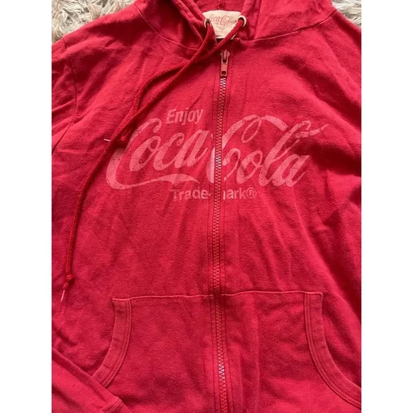 Coca-Cola Collection Doe Hoodie Size L Red Zip-Up Vintage Graphic Y2K Logo - Picture 2 of 4